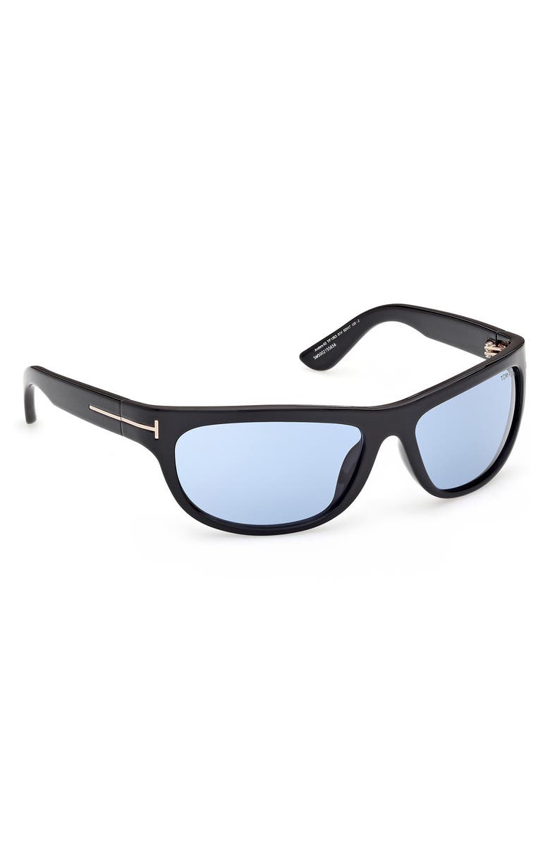 TOM FORD Anders 62mm Oversize Rectangular Sunglasses, Alternate, color, Shiny Black / Blue Lens