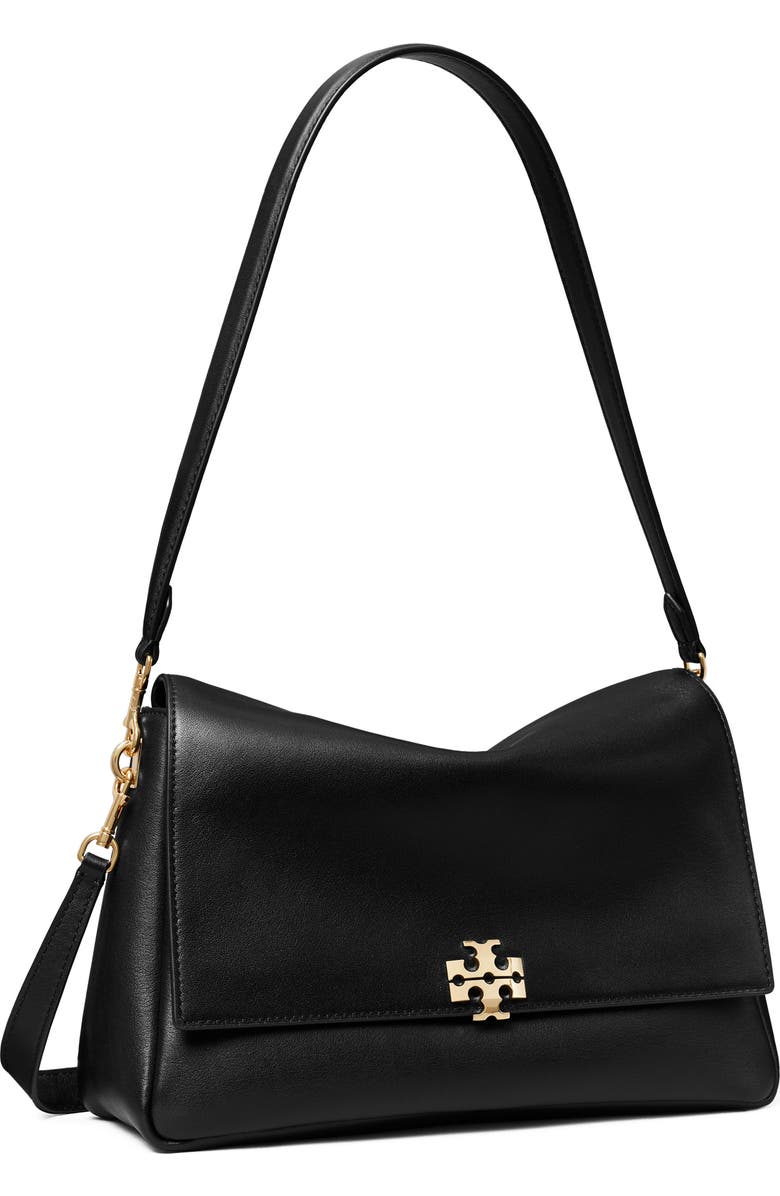 Tory Burch Charlie Leather Shoulder Bag, Alternate, color, Black