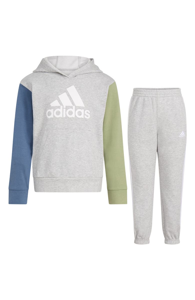 adidas Kids' Colorblock Fleece Hoodie & Joggers Set, Main, color, Grey Heather