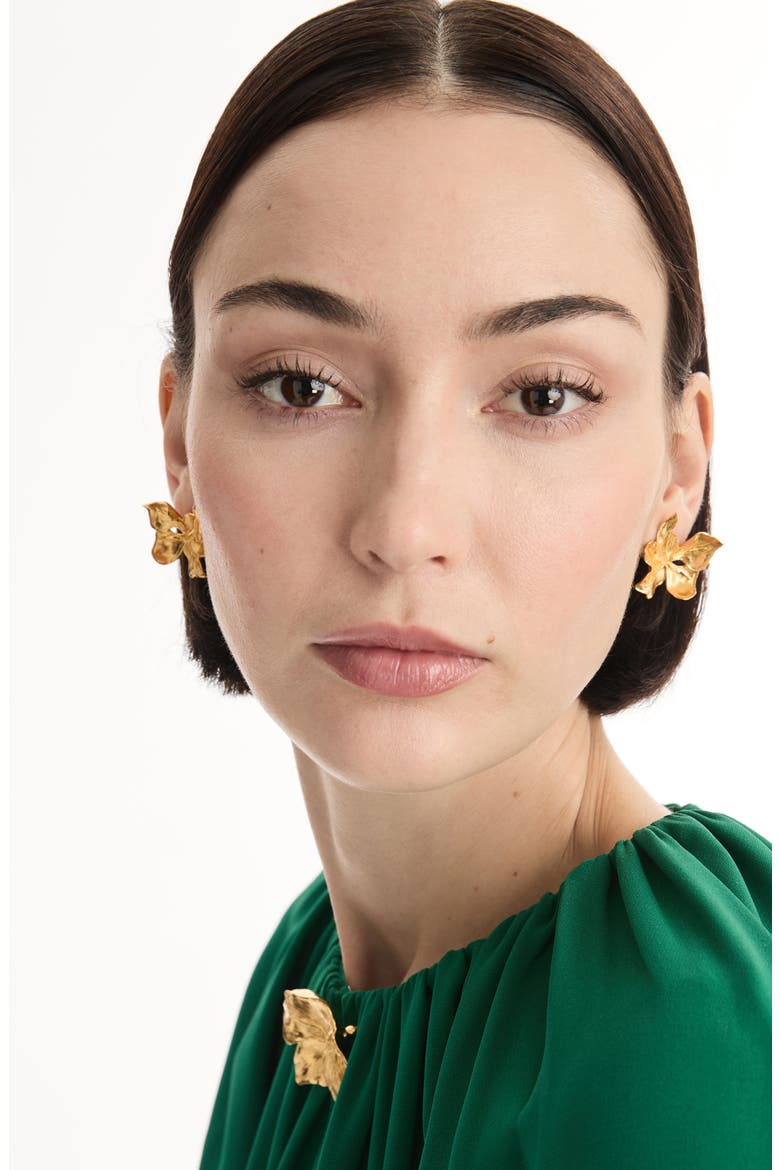 Small Cyclamen Stud Earrings, Alternate, color, GOLD