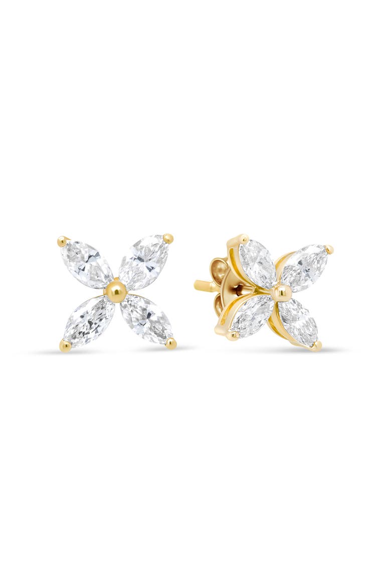 14K Yellow Gold 3/4 Ct Marquise Diamond 8 Stone Floral Leaf Stud Earrings, Alternate, color, Yellow