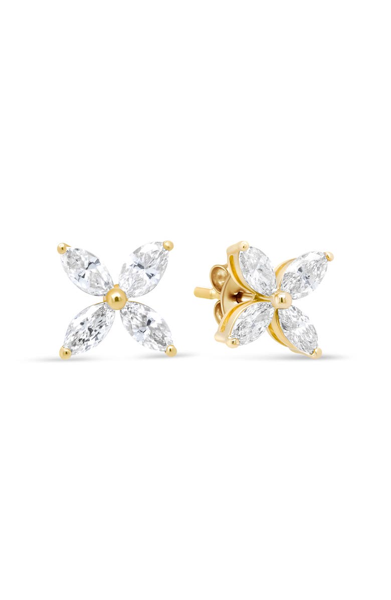 Haus of Brilliance 14K Yellow Gold 3/4 Ct Marquise Diamond 8 Stone Floral Leaf Stud Earrings, Alternate, color, Yellow