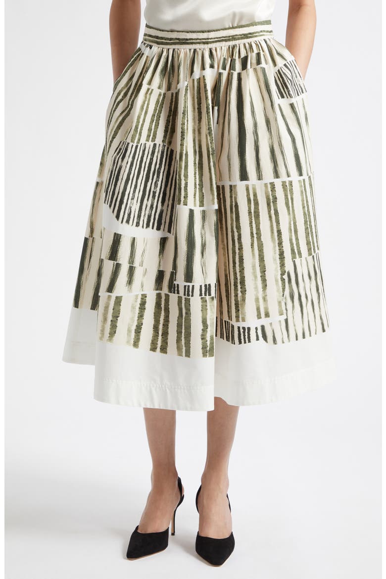 Stripe Collage Stretch Cotton Midi Skirt, Main, color, PLASTER/ HUNTER GREEN PLHG