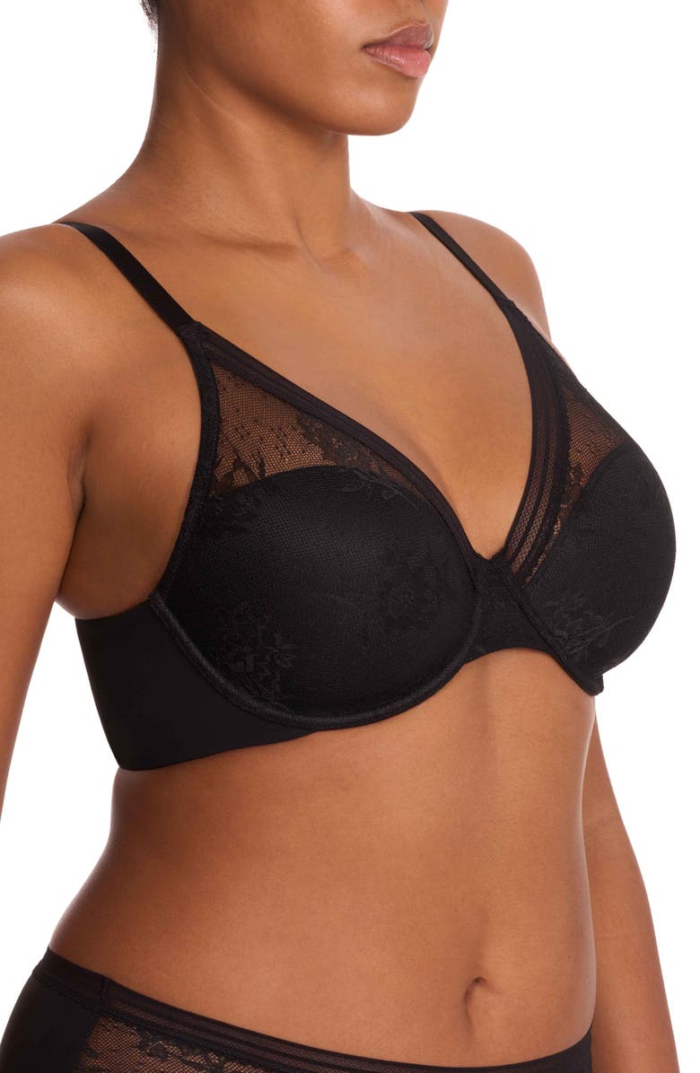 Natori Love Lace Back Smoothing Plunge T-Shirt Bra, Alternate, color, Black