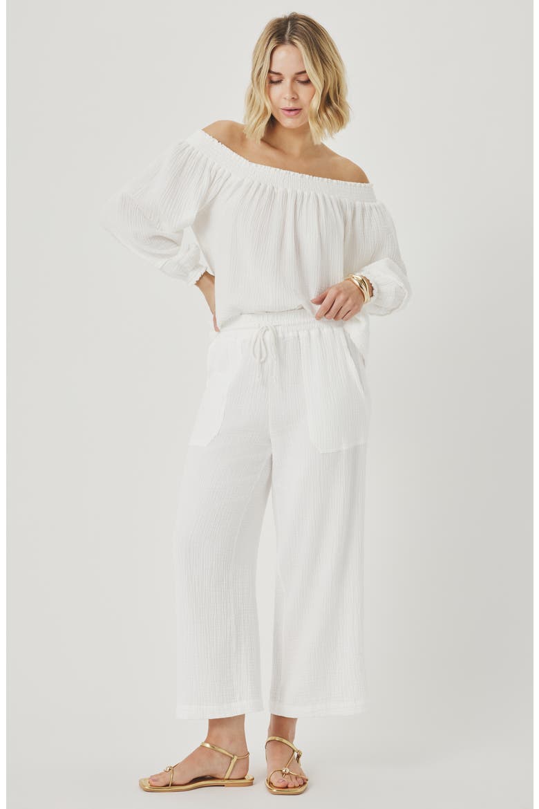 Ava Off the Shoulder Cotton Gauze Top, Alternate, color, WHITE