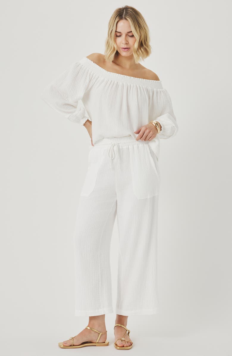 Splendid Ava Off the Shoulder Cotton Gauze Top, Alternate, color, White