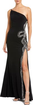 Mac Duggal One Shoulder Jersey Gown With Embellished Cut Out