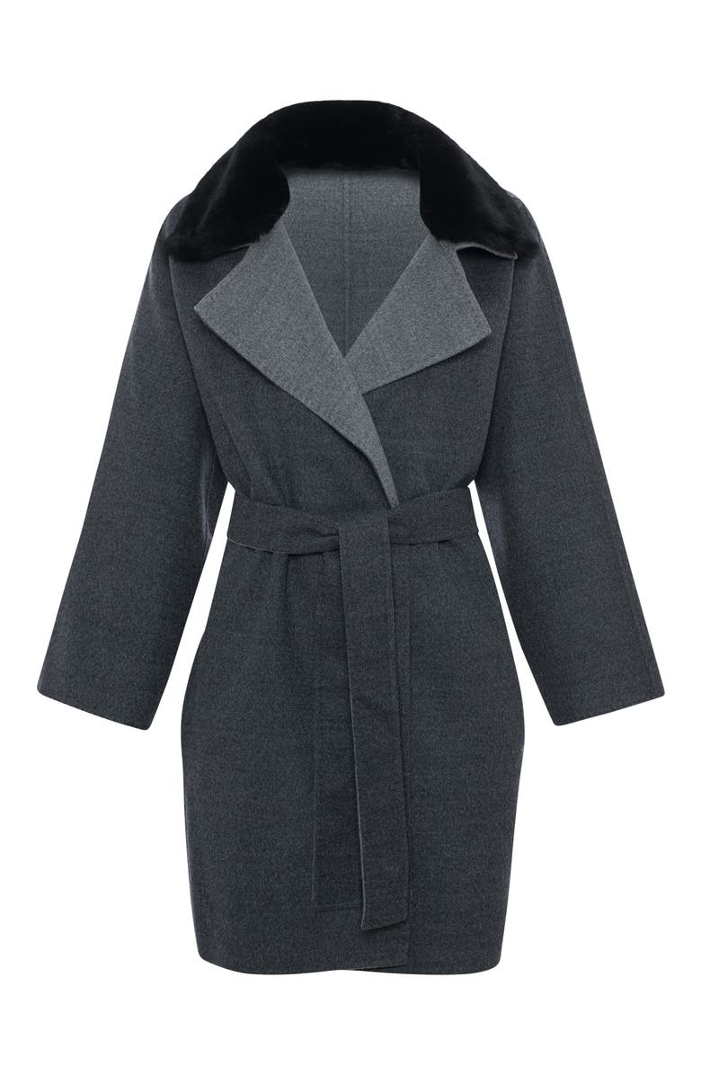 GORSKI Reversible Wool Coat w/ Detachable Genuine Shearling Collar, Alternate, color, Dark Gray/Gray/Black