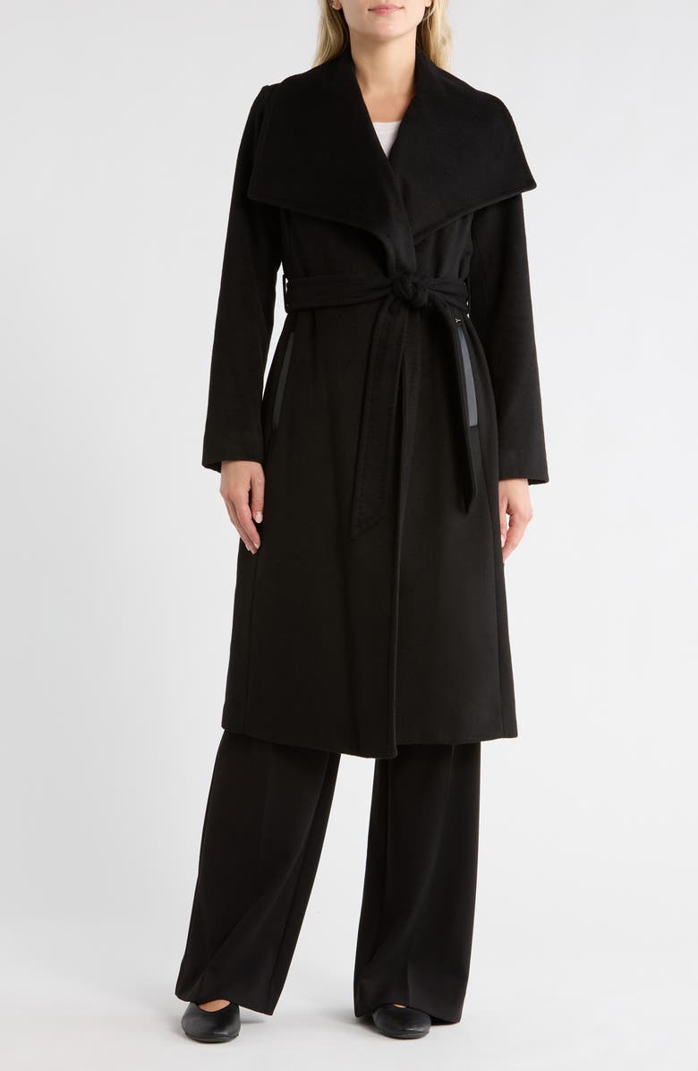 Michael Kors Wool Blend Longline Wrap Coat, Main, color, Black