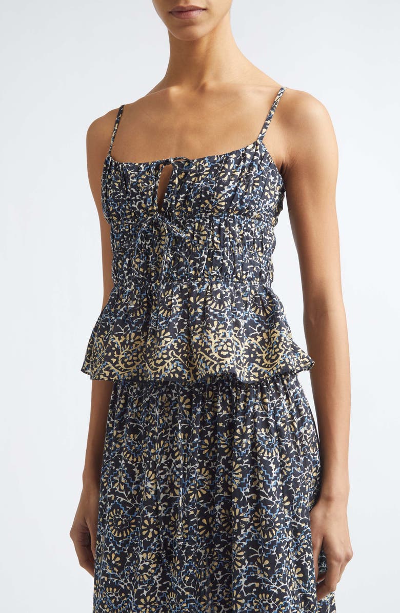 Ulla Johnson Anya Smocked Peplum Camisole, Alternate, color, Midnight Bloom