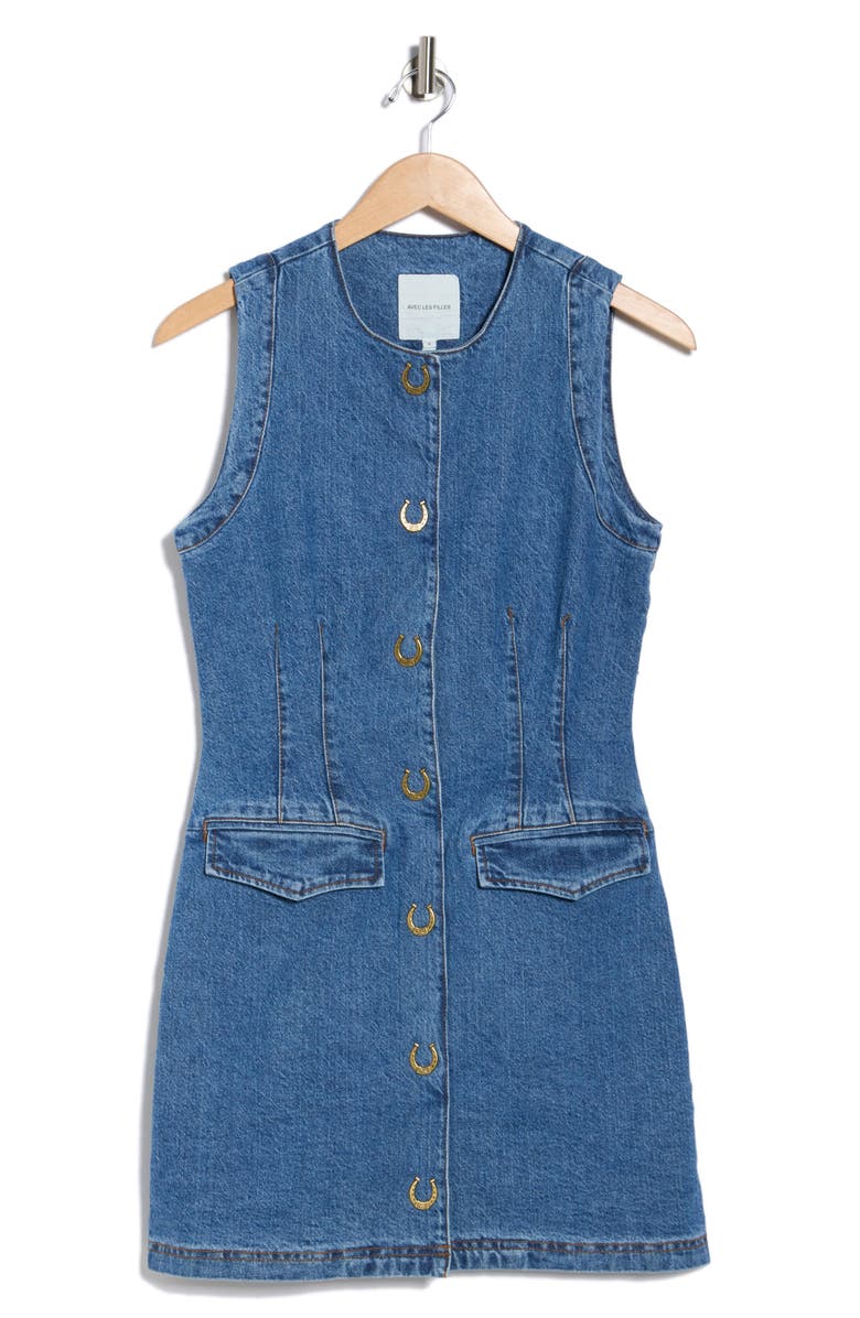 Avec Les Filles Western Button Denim Minidress, Alternate, color, Provence Wash