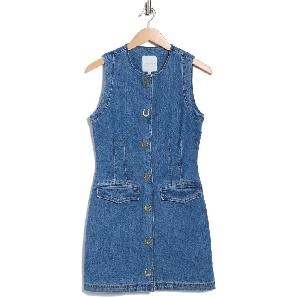 Avec Les Filles Sleeveless Denim Mini Shirt Dress In Blue