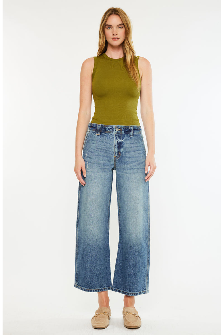 Bells Mid Rise Loose Barrel Jeans, Main, color, Medium Wash