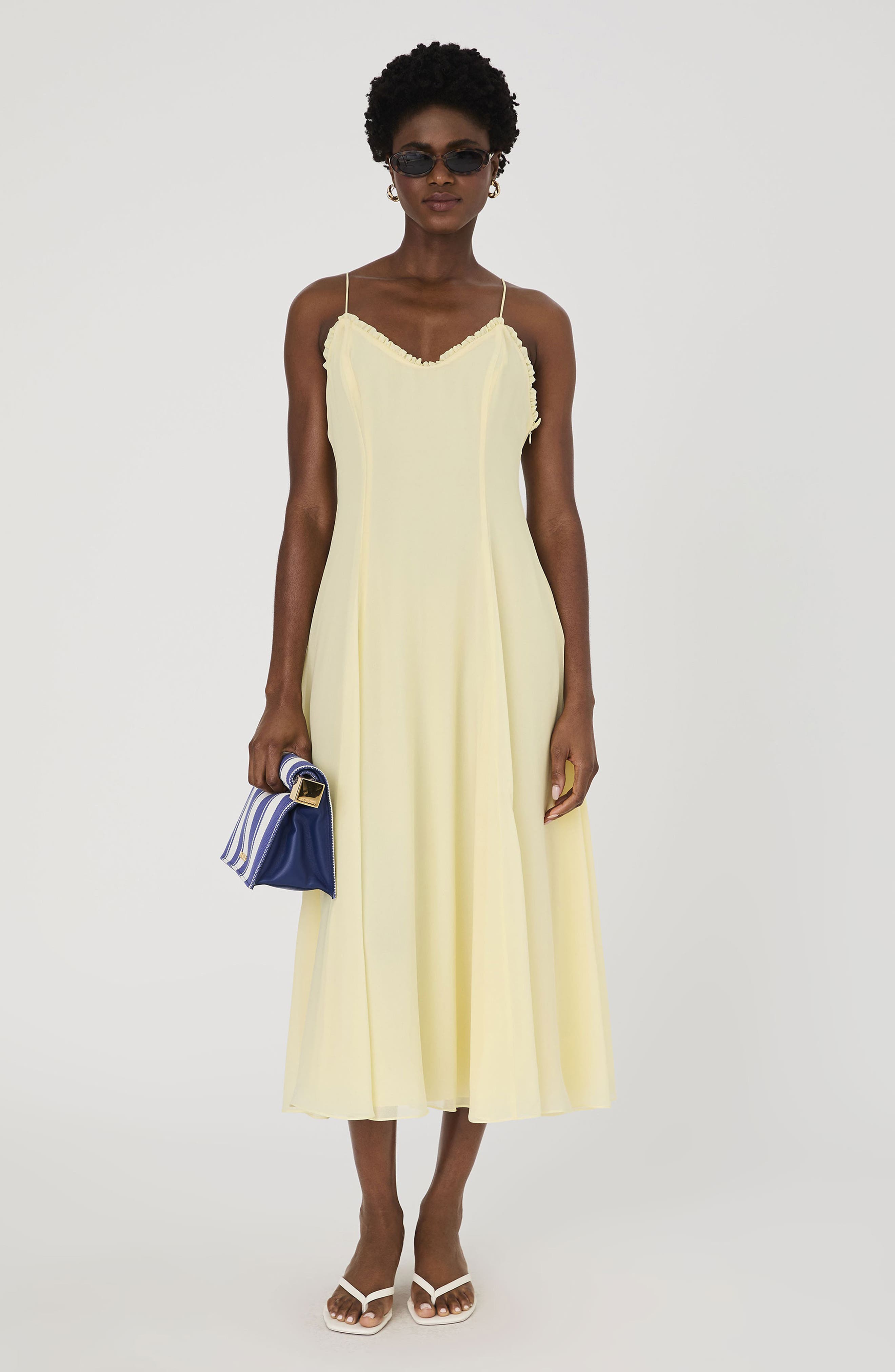 french connection midi dress French Connection Women's Floral Print Midi Dress - Stacey Fleur White/Poolside Blue