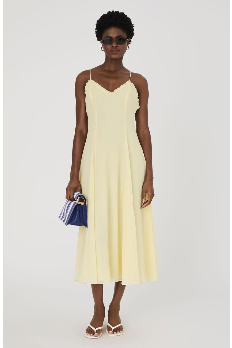 yellow chiffon midi dress Lemon PrettyLittleThing Chiffon Cape Detail Bandeau Skater Midi Dress