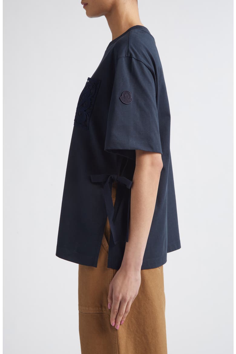 Lace Trim Cotton T-Shirt, Alternate, color, NAVY BLUE