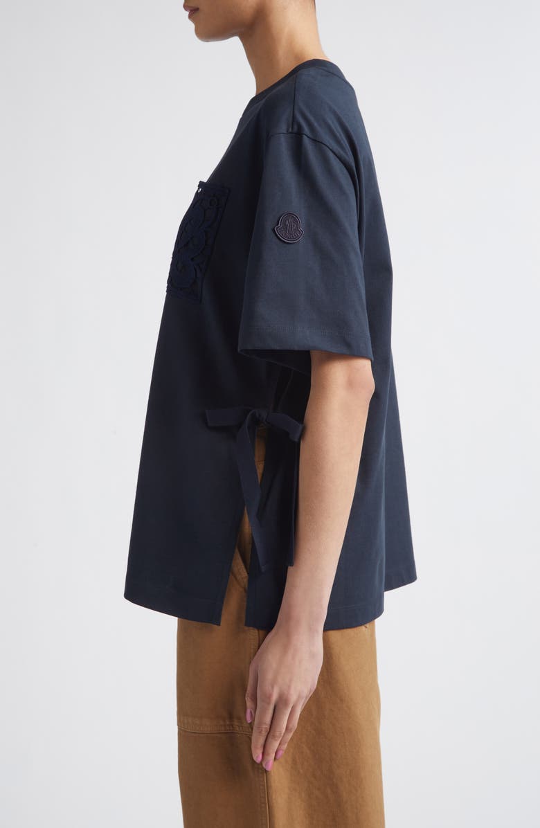 Moncler Lace Trim Cotton T-Shirt, Alternate, color, Navy Blue