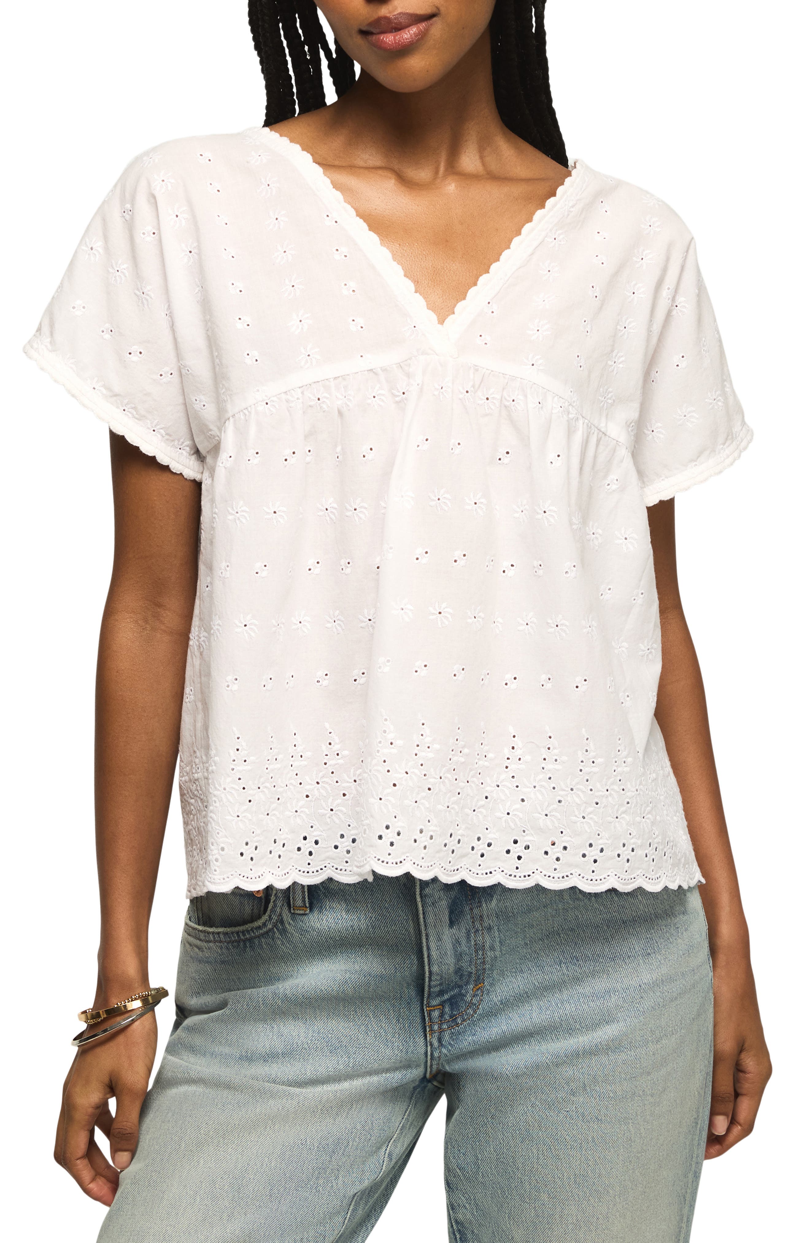 Lucky Brand Eyelet Babydoll Top