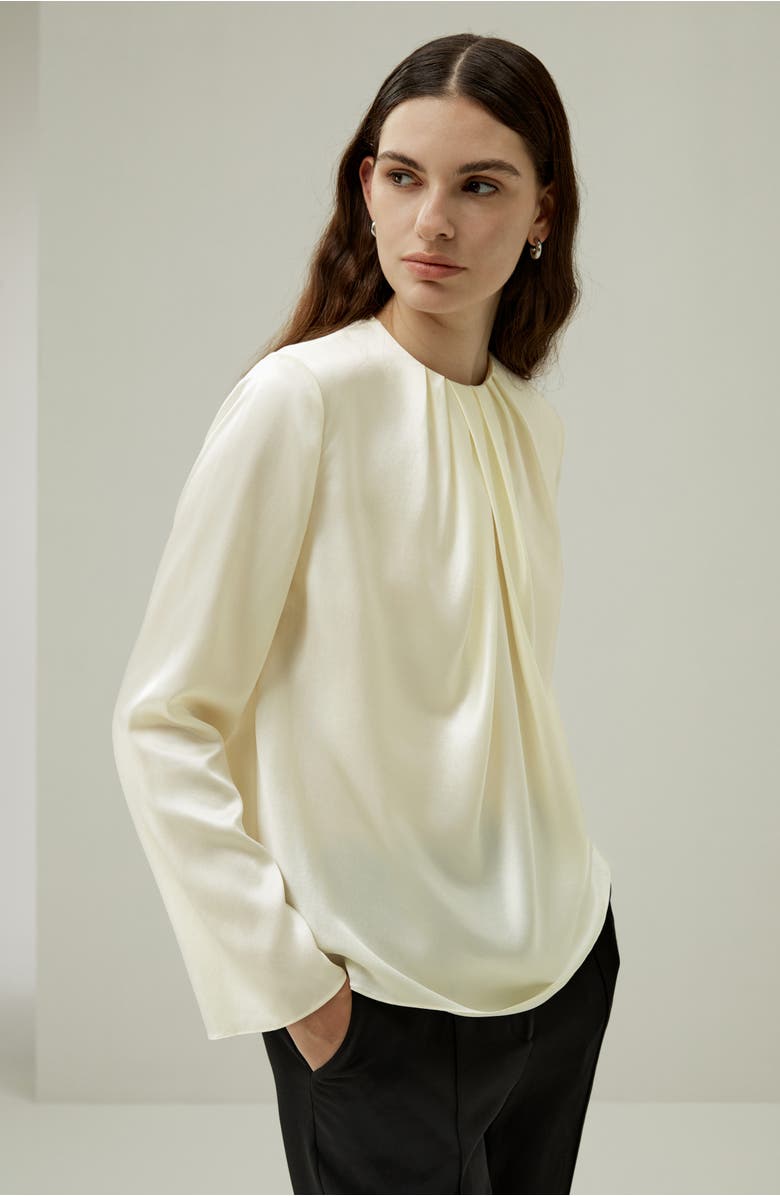 Lilysilk Silk Ruched-Neck Top, Alternate, color, Lily White