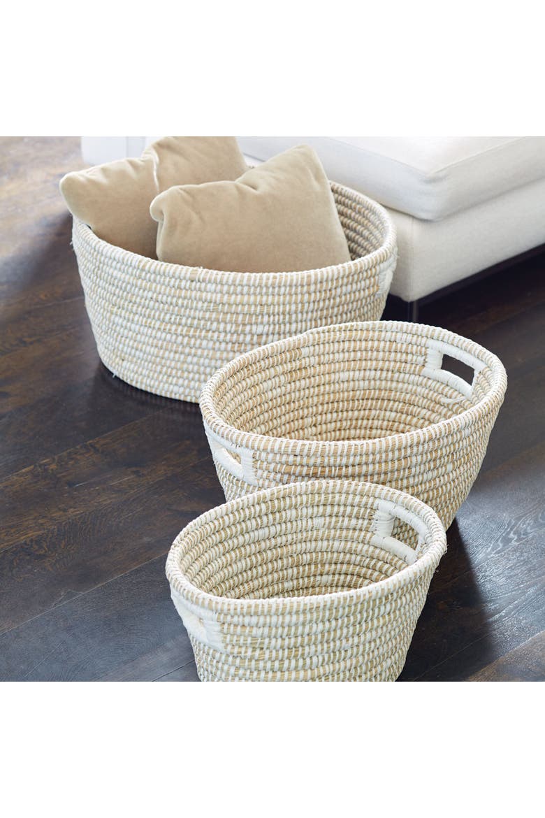 Rivergrass Oval Baskets With Handles Set of 3, Alternate, color, White