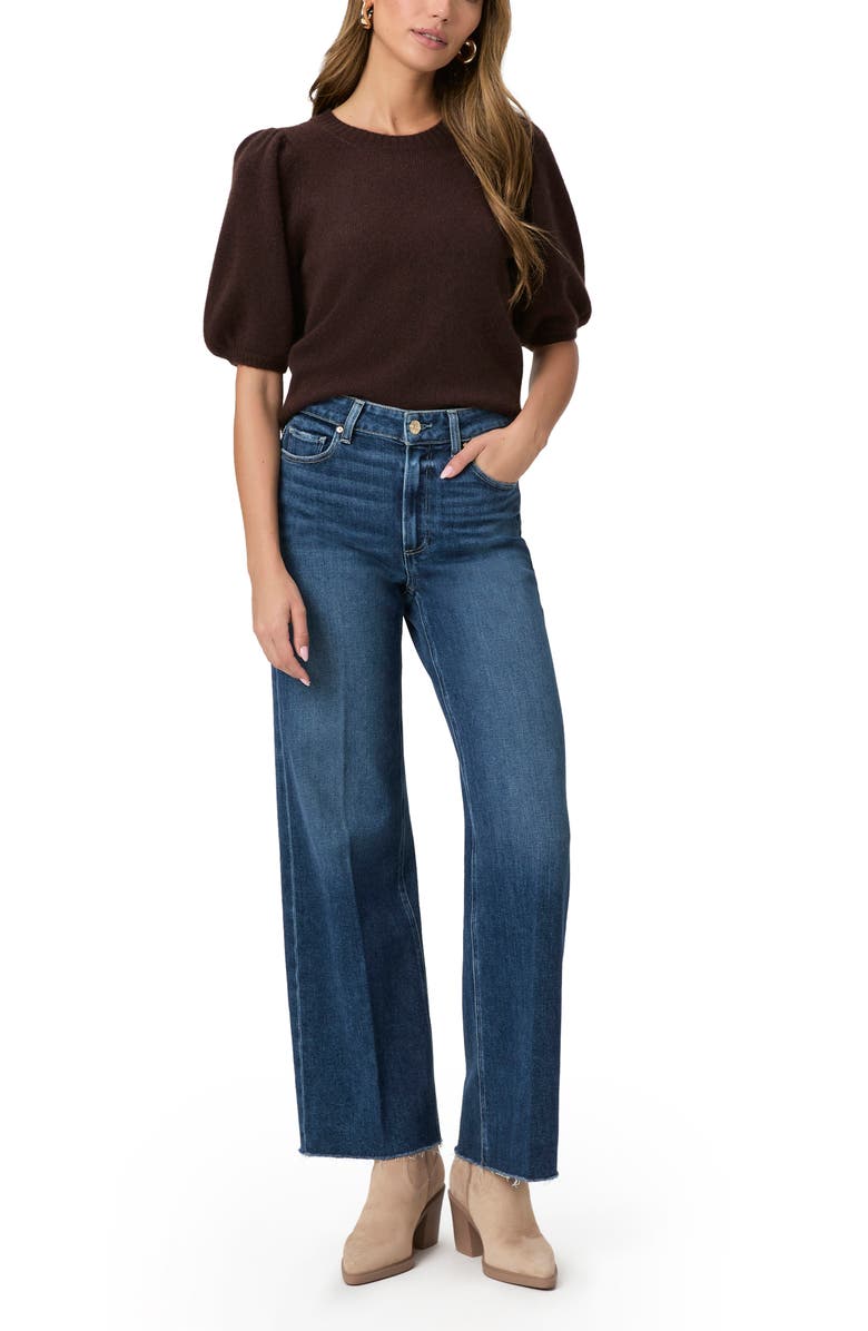 PAIGE Anessa Raw Hem High Waist Wide Leg Jeans, Alternate, color, 