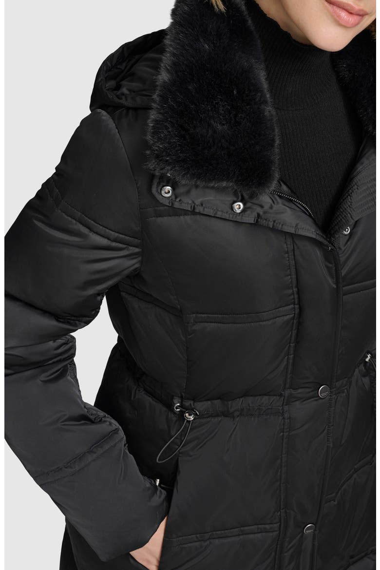 Emery Faux Fur Trim Down, Feather & Synthetic Fill Puffer Coat, Alternate, color, BLACK