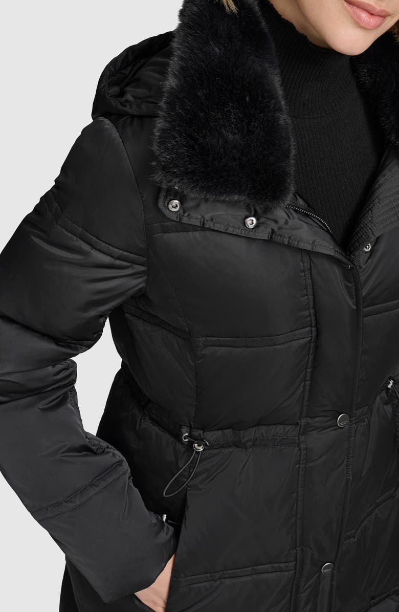 Andrew Marc Emery Faux Fur Trim Down, Feather & Synthetic Fill Puffer Coat, Alternate, color, Black