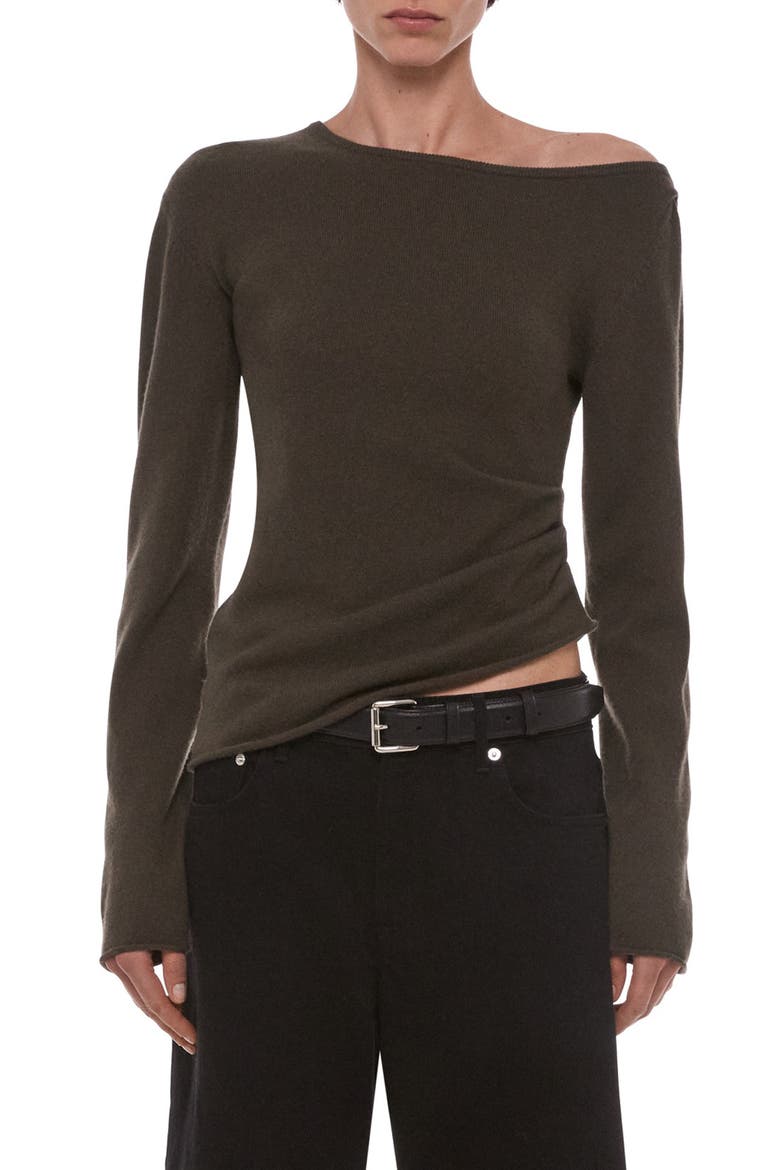 Draped Asymmetric One-Shoulder Wool Sweater, Main, color, GOURD