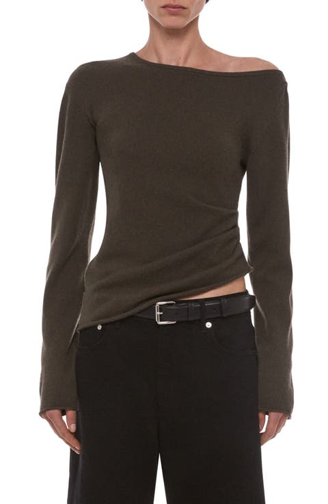 Draped Asymmetric One-Shoulder Wool Sweater