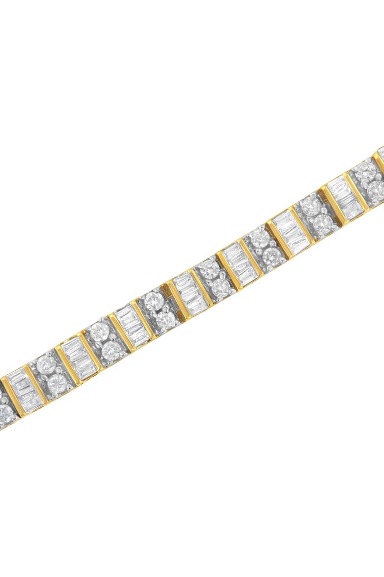 10K Yellow Gold 4.0 Cttw Baguette & Round Cut Diamond Bezel Tennis Bracelet, Alternate, color, Yellow