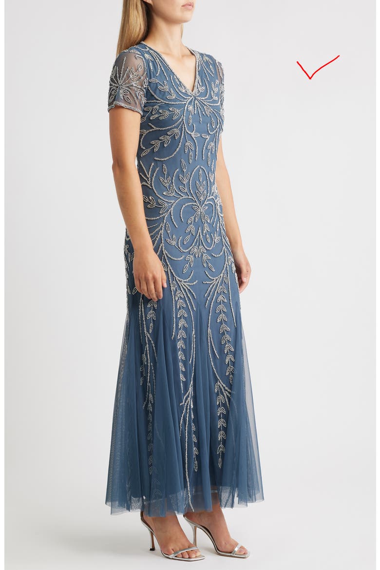 Beaded Mesh Gown, Alternate, color, GREY