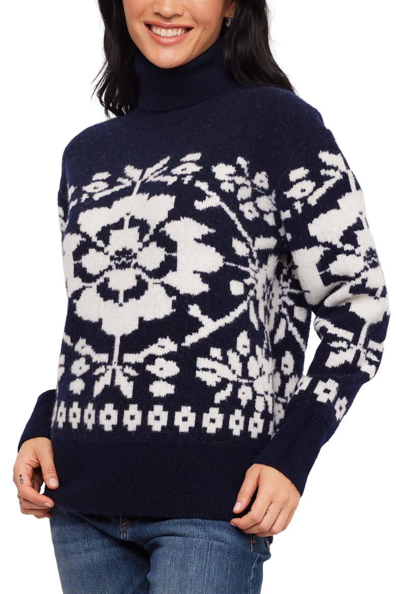 Jacquard Turtleneck Sweater, Alternate, color, CREAM W/ NAVY