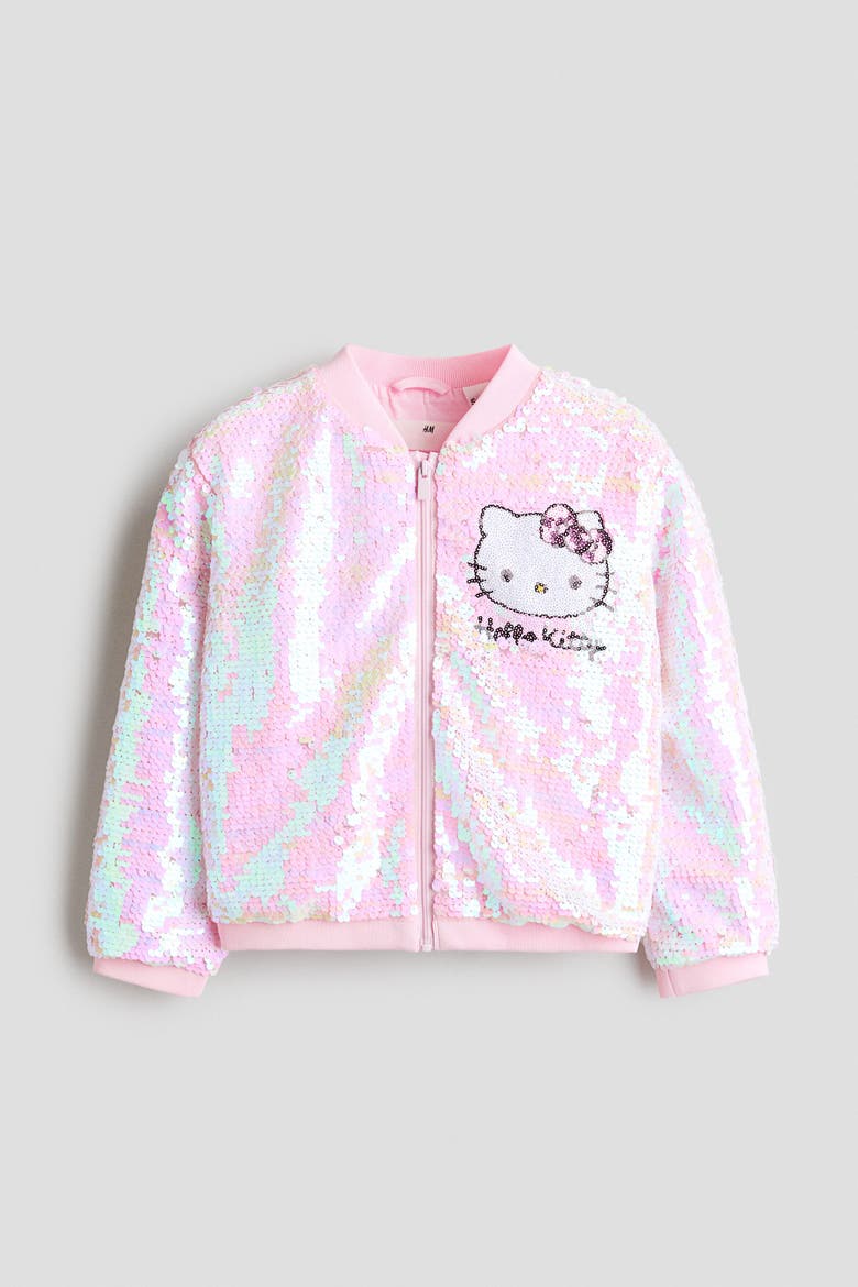 Sequined Bomber Jacket, Main, color, Pink/Hello Kitty