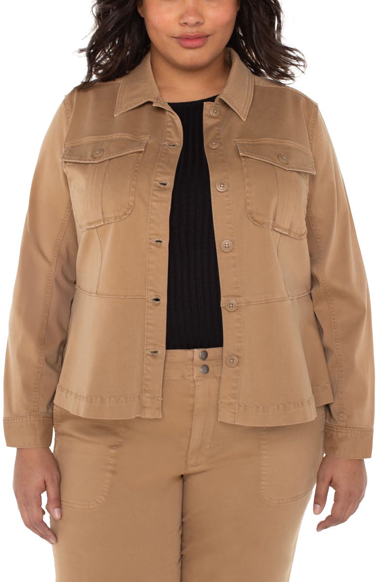 Liverpool Los Angeles Peplum Twill Trucker Jacket, Alternate, color, 