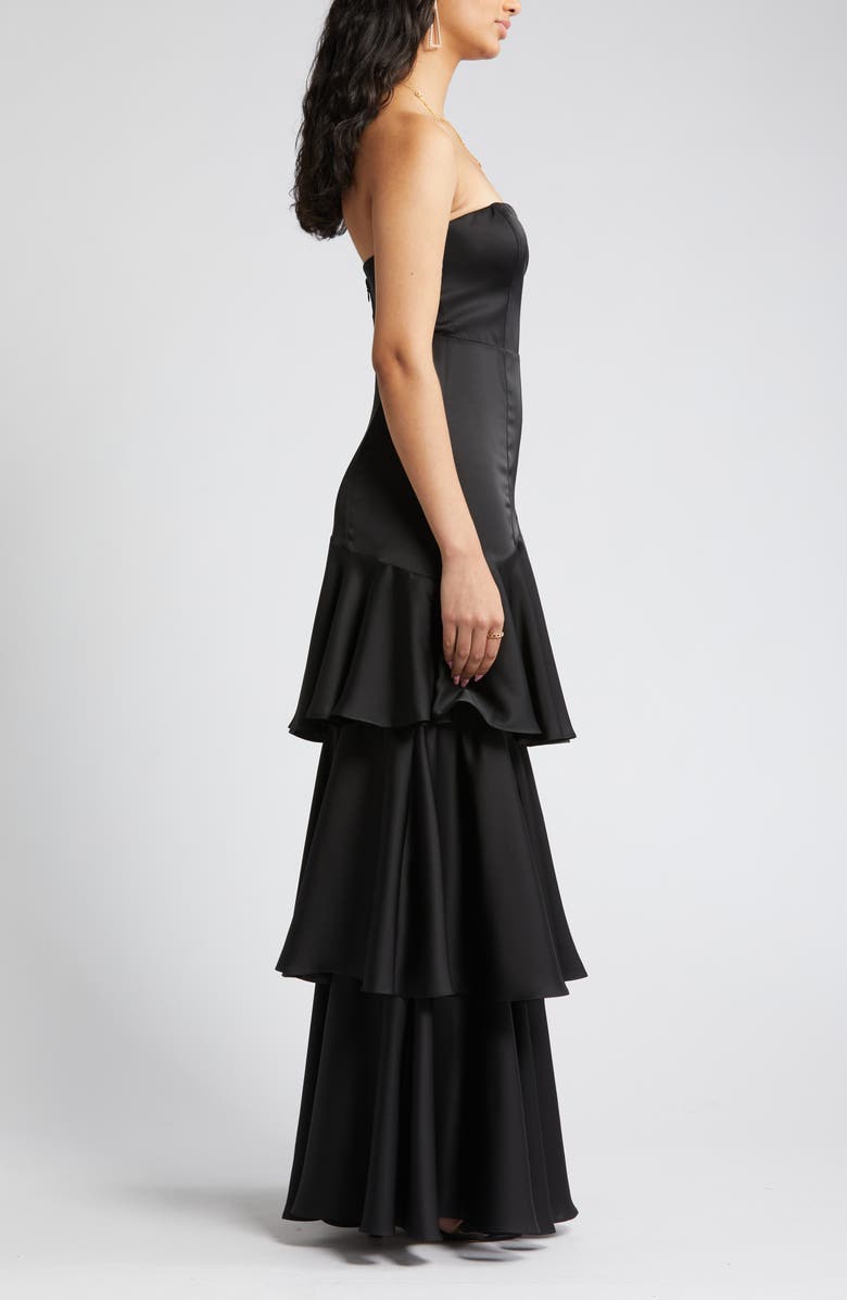 Lulus Blissfully Beautiful Strapless Tiered Satin Gown, Alternate, color, 