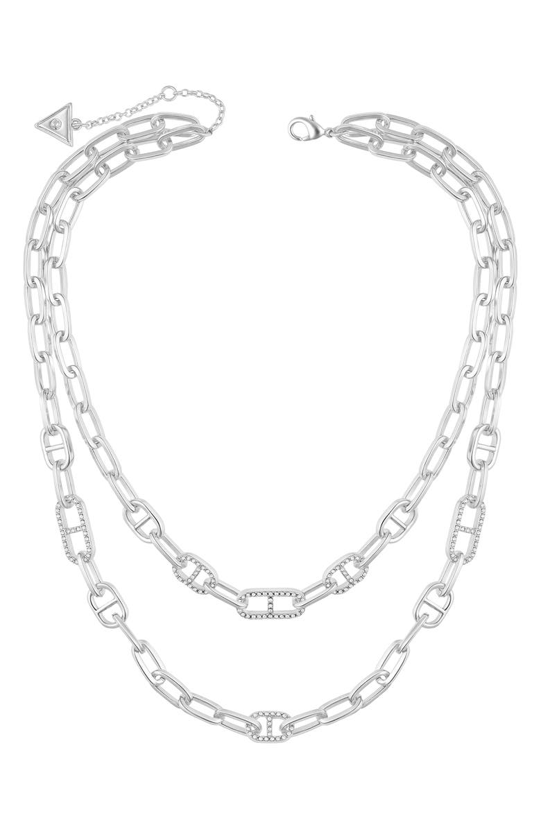 GUESS Layered Mariner Chain Necklace, Main, color, Silver Tone