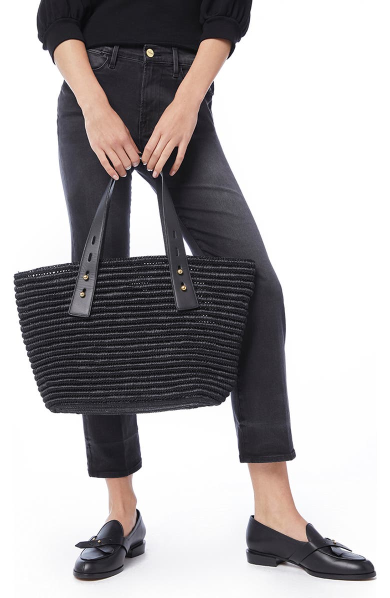 FRAME Medium Les Second Raffia & Leather Tote, Alternate, color,