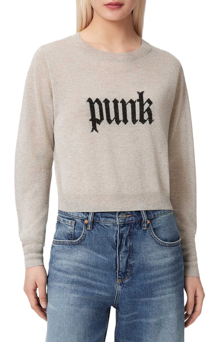 AllSaints Deetz Metallic Punk Graphic Sweater, Main, color, Chalk White