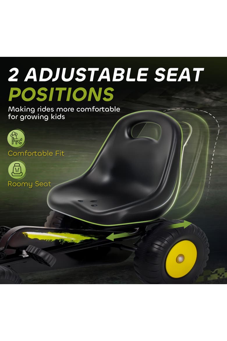 Kids Pedal Go Kart, Adjustable Seat, Steering Wheel, Backrest, Outdoor Racer, Black, Alternate, color, Black