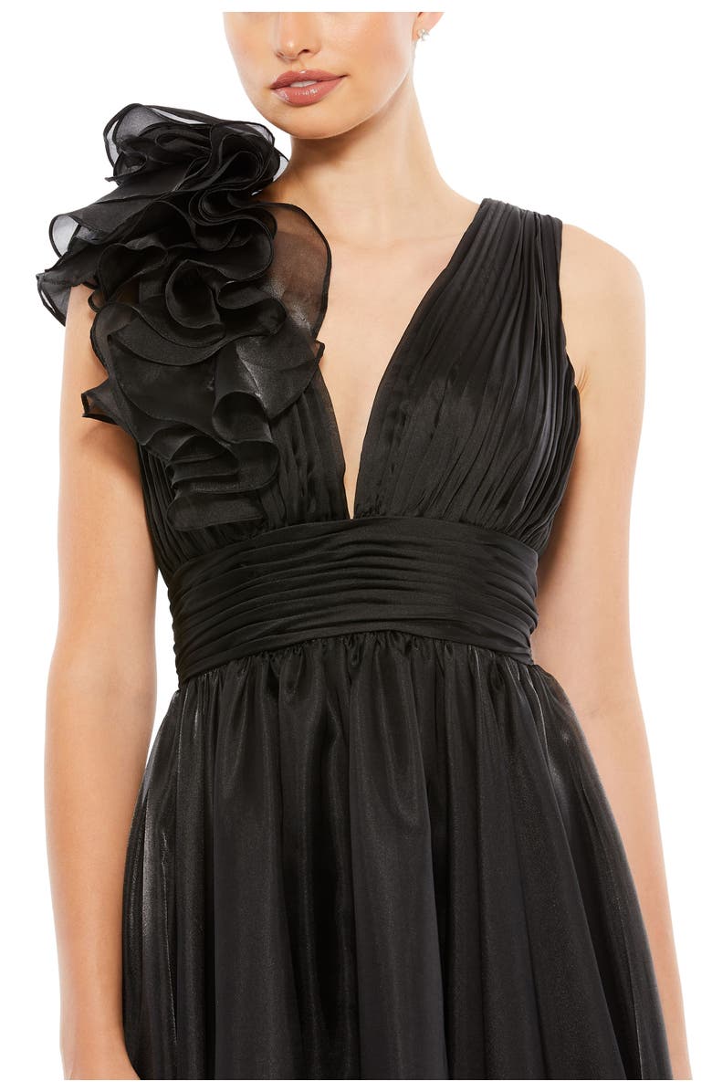 Mac Duggal Chiffon A Line Plunging V Neck, Ruffled Rosette Bodice Dress, Alternate, color, Black