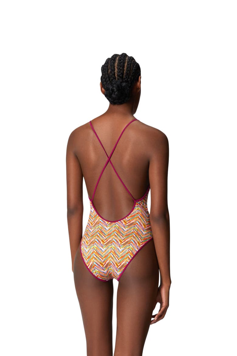 Reversible One-piece Swimsuit With Print And V-neck, Alternate, color, Multicoloured