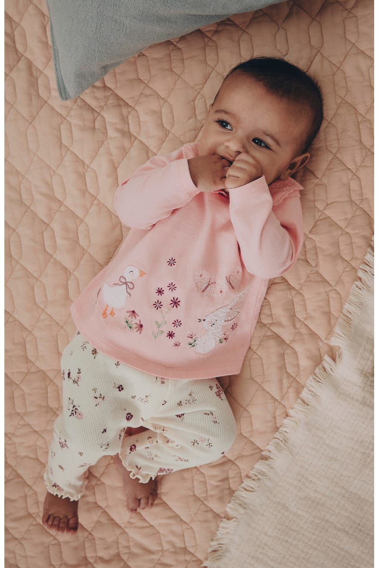 Kids' Bunny Embroidered Top & Leggings Set, Alternate, color, PINK