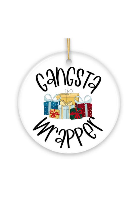 Gangsta Wrapper Gift Stack Ceramic Ornament