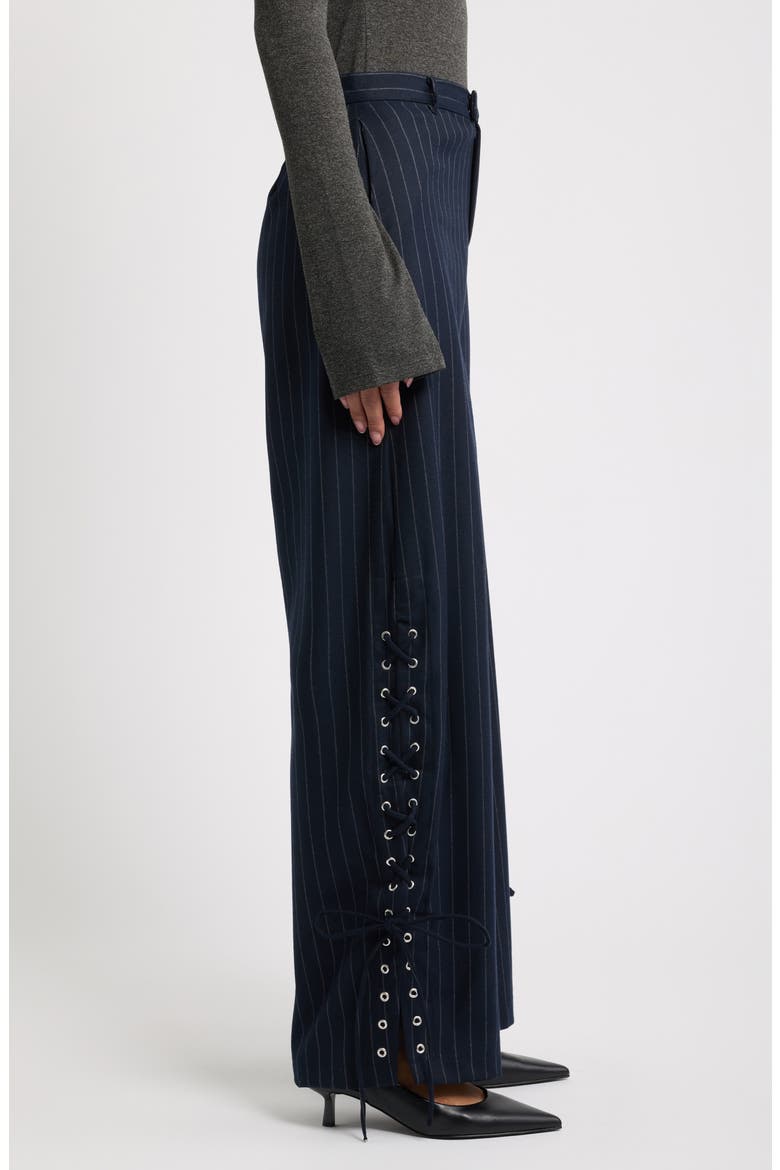 Delirio Lace-Up Wide Leg Pinstripe Pants, Alternate, color, NAVY
