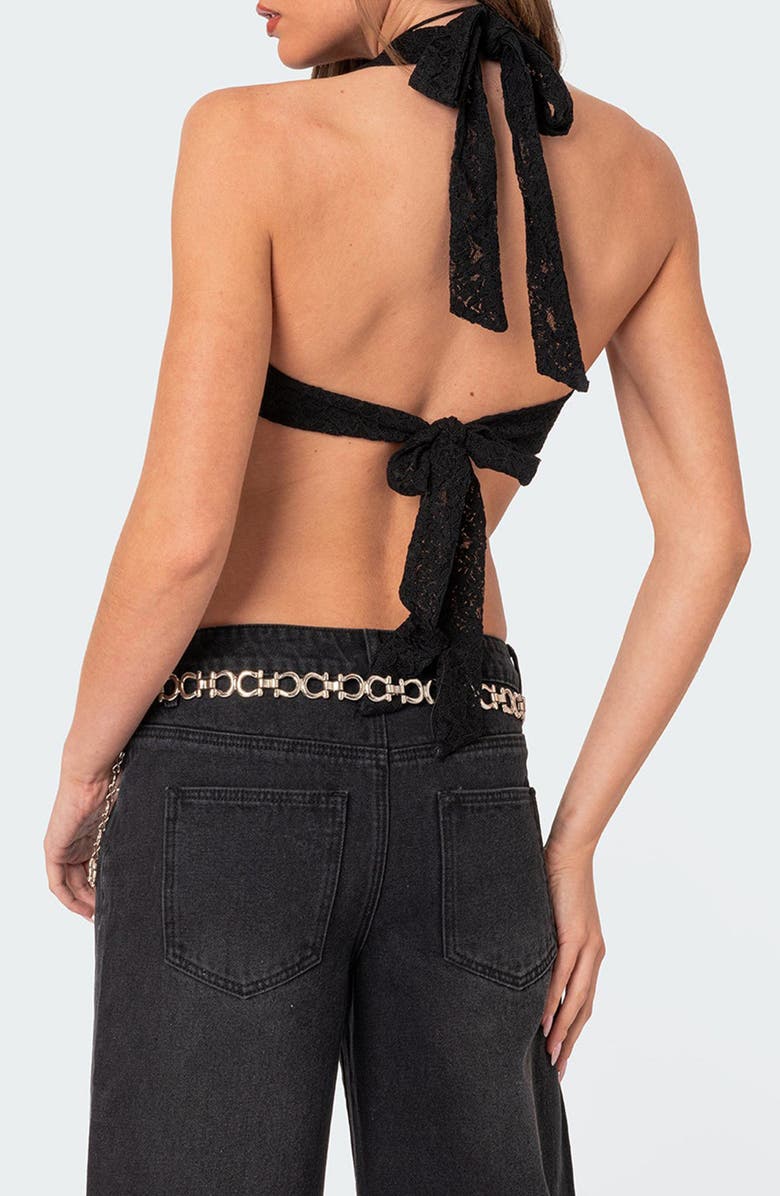 EDIKTED Myrah Backless Lace Halter Top, Alternate, color, 