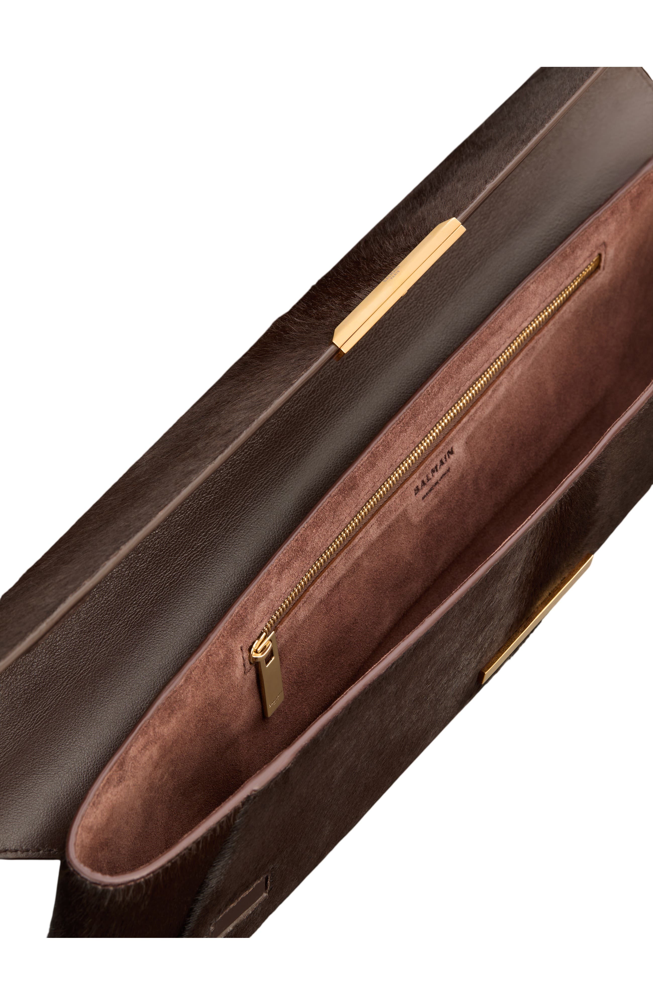 Long Clutch Bag in Pony-Effect Leather, Alternate, color, dark brown