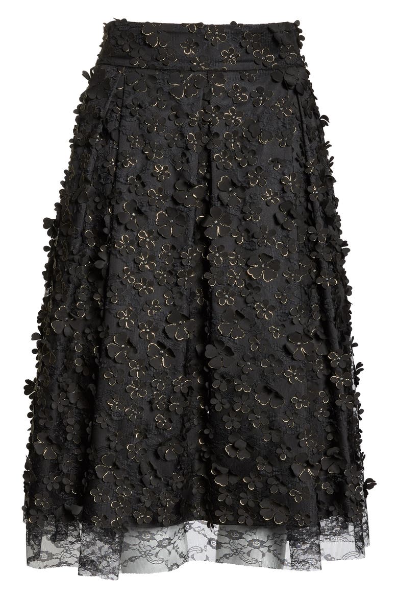 3D Flower Skirt, Alternate, color, BLACK