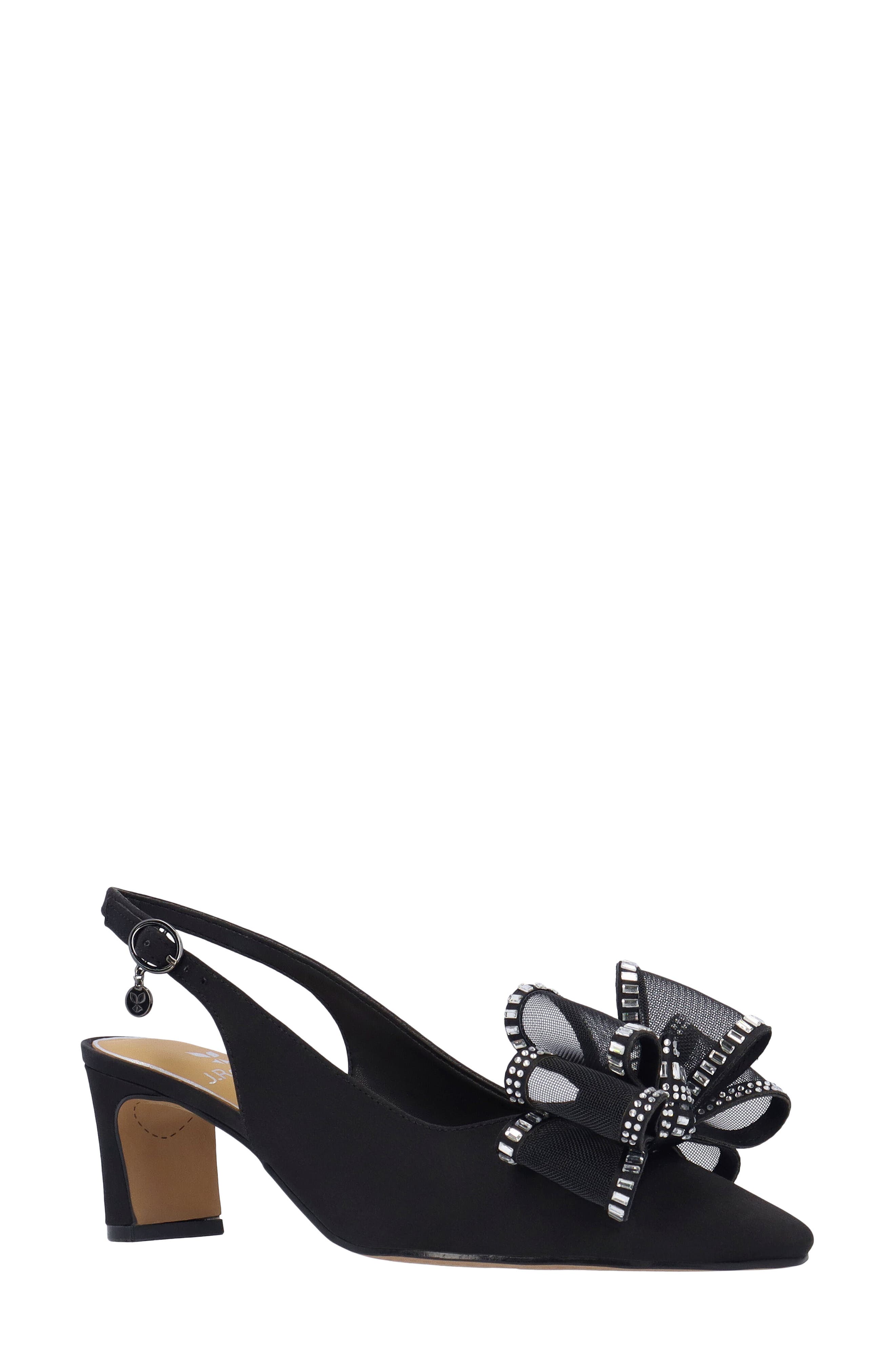 J. Reneé Kalindra Crystal Bow Embellished Slingback Pump, Main, color, Black