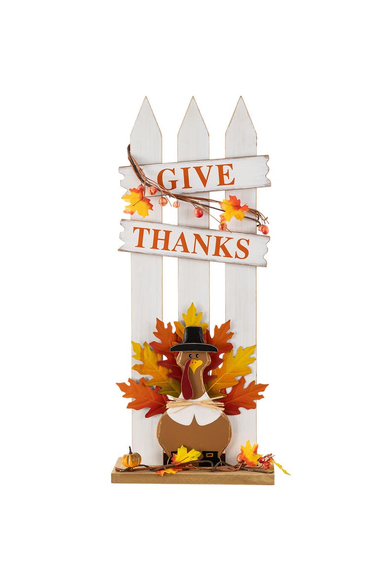 28"H Thanksgiving Wooden Fence Turkey Porch Decor, Main, color, White