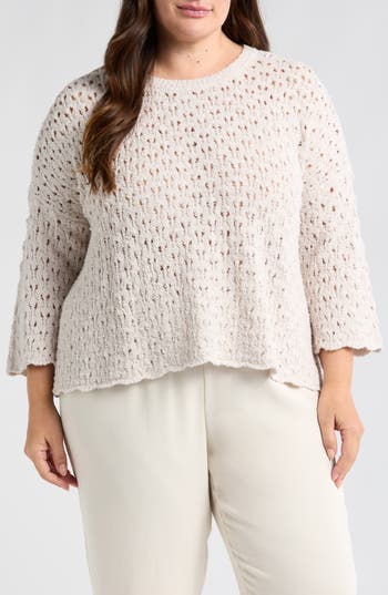Eileen Fisher Open Stitch Organic Cotton Blend Sweater In Brown